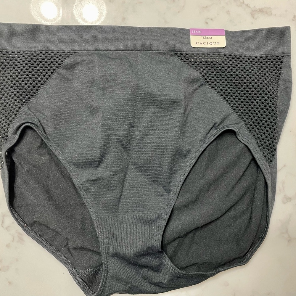 NWT Cacique 18/20 black full brief panties with mesh inset